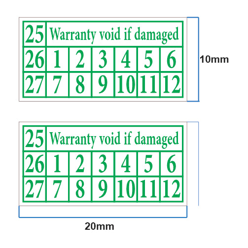 20mm x 10mm Destructible Warranty Stickers Green