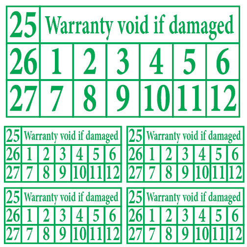20mm x 10mm Destructible Warranty Stickers Green