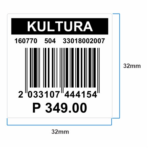 32mm x 32mm KULTURA Watrproof Price Tag Barcode Stickers