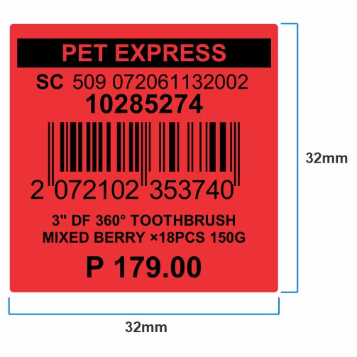 32mm x 32mm Satin RED PET Express Price Tag Barcode Stickers