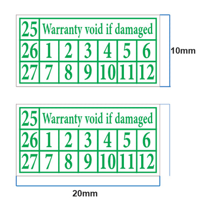 20mm x 10mm Destructible Warranty Stickers Green