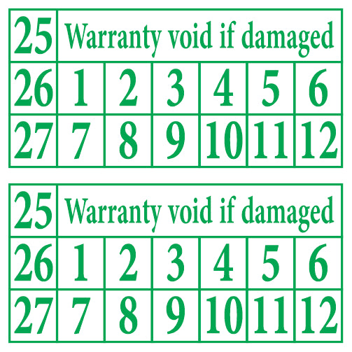 20mm x 10mm Destructible Warranty Stickers Green