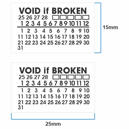 25mm x 15mm Destructible Warranty Stickers Black