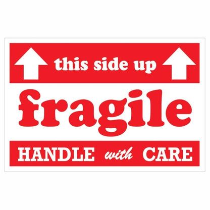 1 Roll Large FRAGILE, HANDLE WITH CARE, KEEP DRY Sticker 152mm x 102mm 500 Pcs